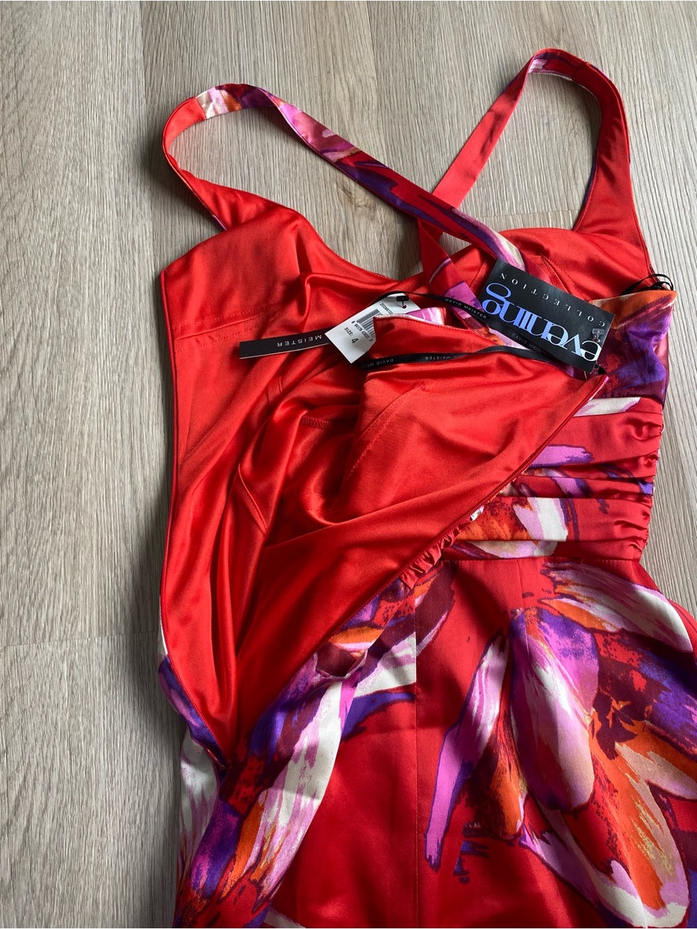 David Meister Silk Blend Floral Cocktail Dress NWT Red Pink Mini Party Dress - Picture 12 of 16